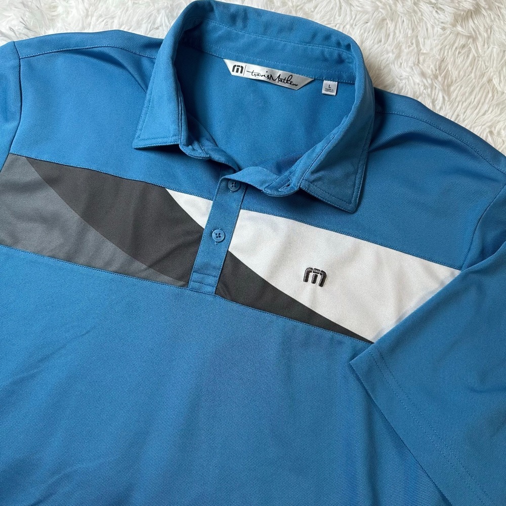 Travis Mathew Golf Polo Shirt Men's Large Blue Colorblock Performance Short